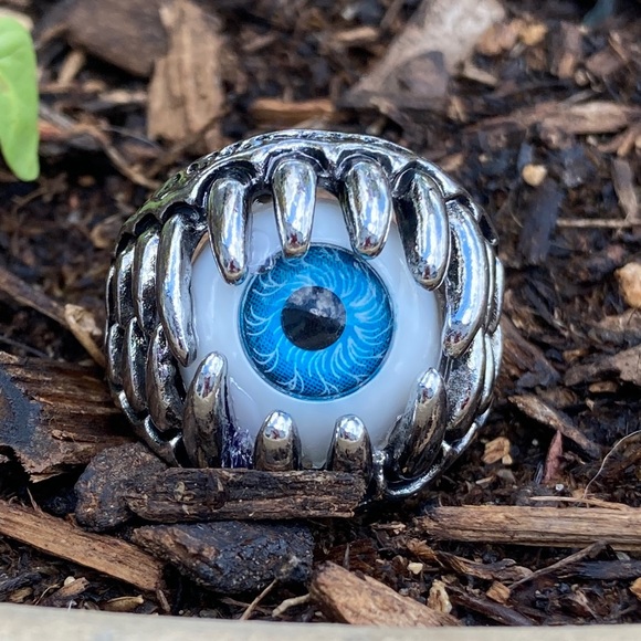 Vintage-Style Punk Blue Dragon Eye Ring Silver Alloy Not Adjustable Sz9.25 H219 - Picture 1 of 16